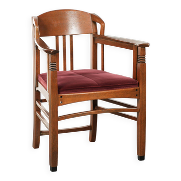 Art Nouveau design dining chair/side chair with red fabric upholstery