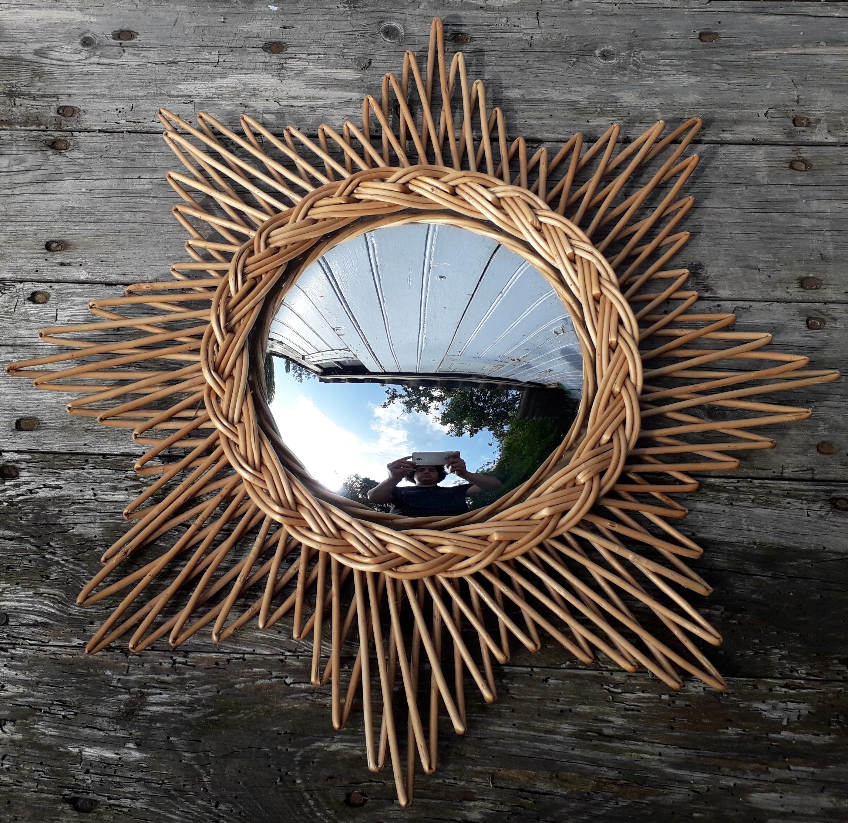 wicker rattan star mirror, bulging witch 47x48 cm
