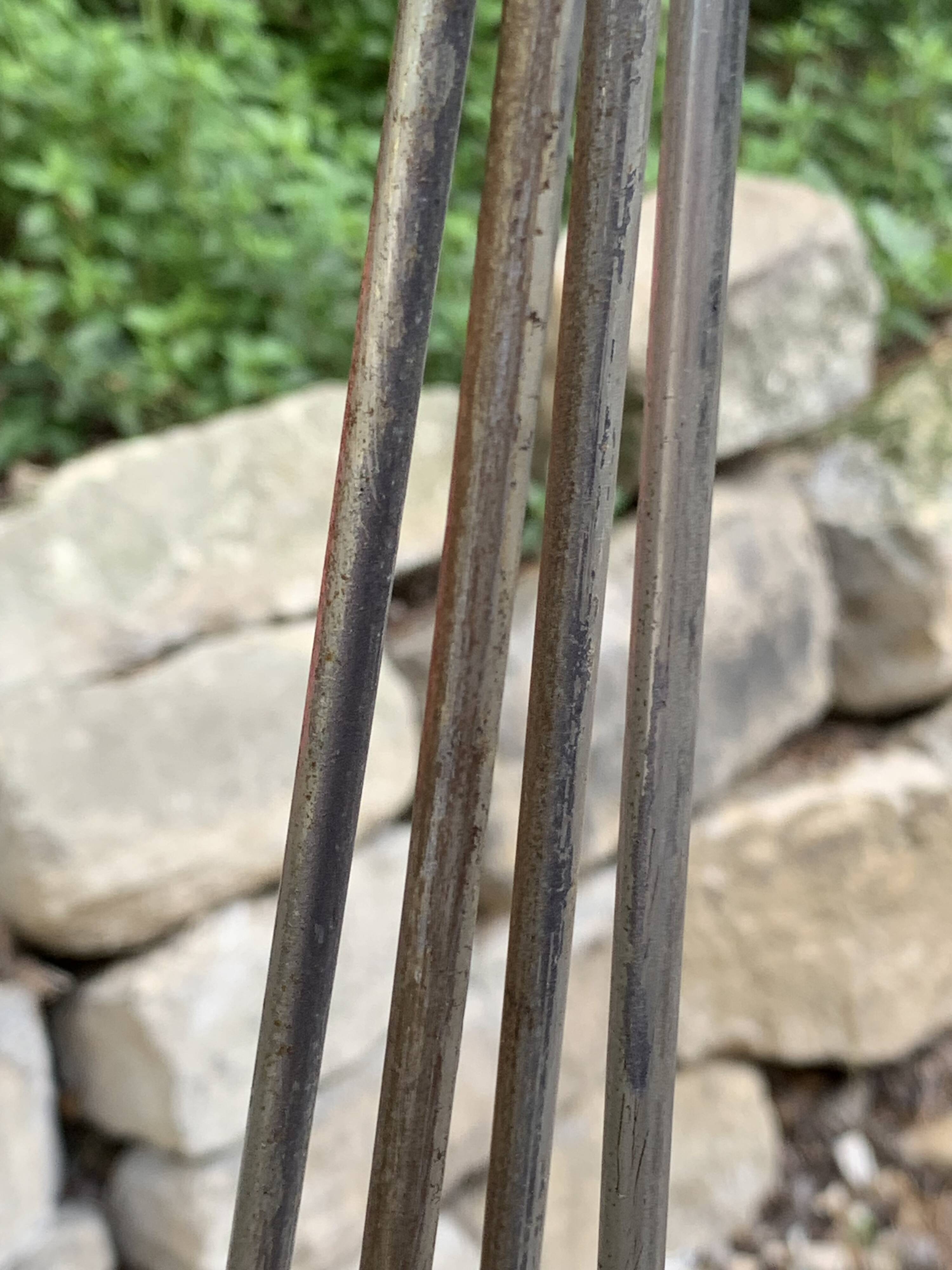 4 red Formica chairs with Eiffel legs, 1950s