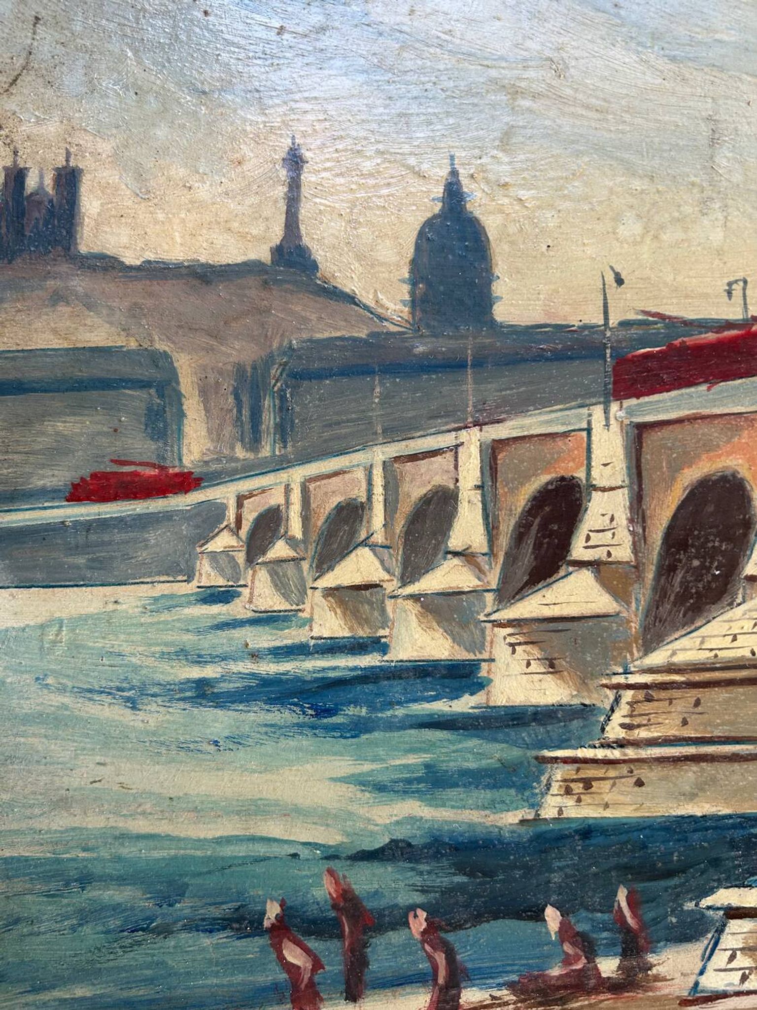 Vue de Lyon, huile sur panneau, 20e siècle, signé Granjon.