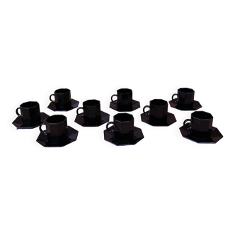 Set of 9 black coffee cups and saucers ARCOROC "Octime"