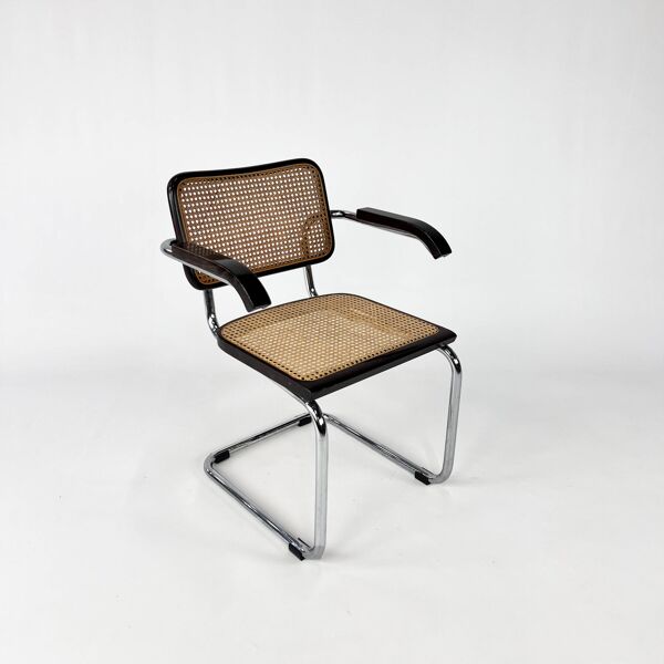 Chaise de salle à manger en porte-à-faux avec cadre tubulaire et cannage, Italie, années 1970