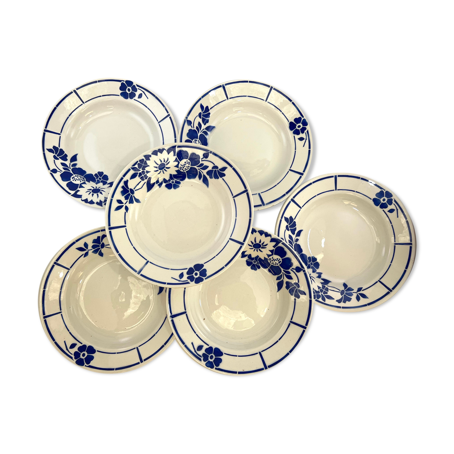 6 hollow plates vintage white flower blue Ceranord