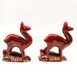Lot of 2 Art Deco Ceramic Deer in Burgundy and Gold France