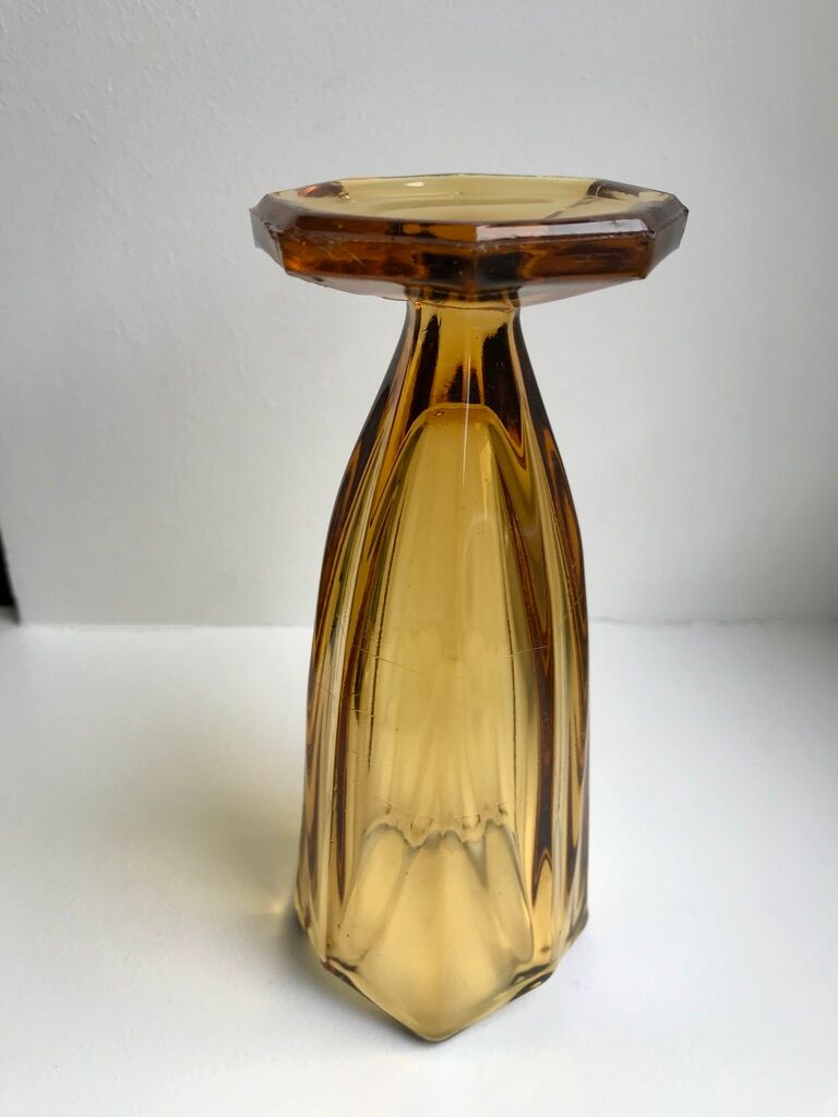 Amber molded glass vase 70s