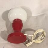 Foot red glass Table lamp + reflector ball Opaline white Vintage