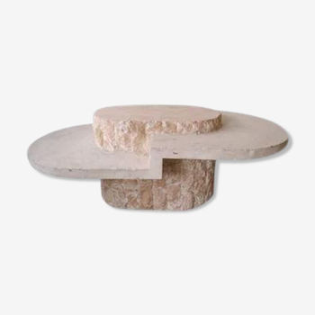 Table basse ovale en pierre et marbre