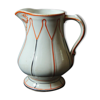 Pichet en faience de creil montereau liseré orange & noir