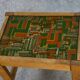 Solid oak side table with fabric decoration top