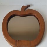 Miroir bois forme pomme, design années 70, 55x60cm