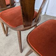 Vintage Tyrolean Dining Chairs: Set of 4, Red Fabric Seat, 1970s