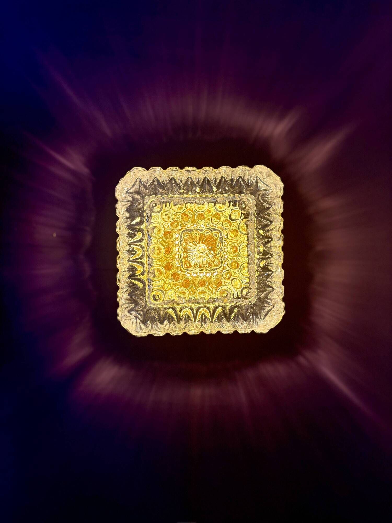 Vintage square globe wall or ceiling light in moulded glass