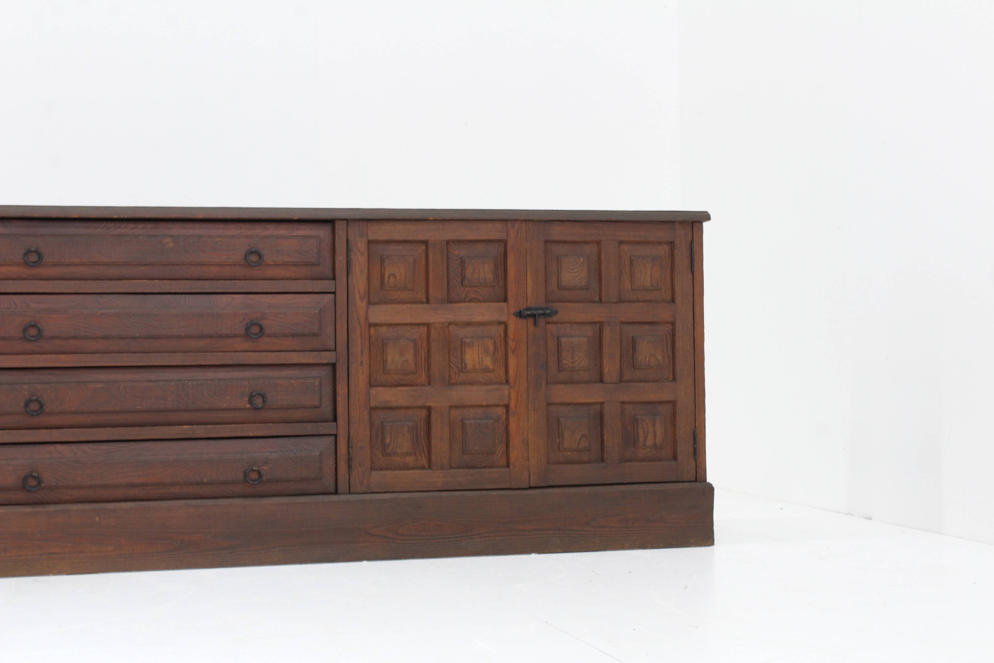 Vintage Brutalist Sideboard solid wood , Spain 1970s