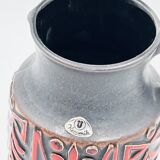 Vase West Germany, ceramic relief, red, 1970s.