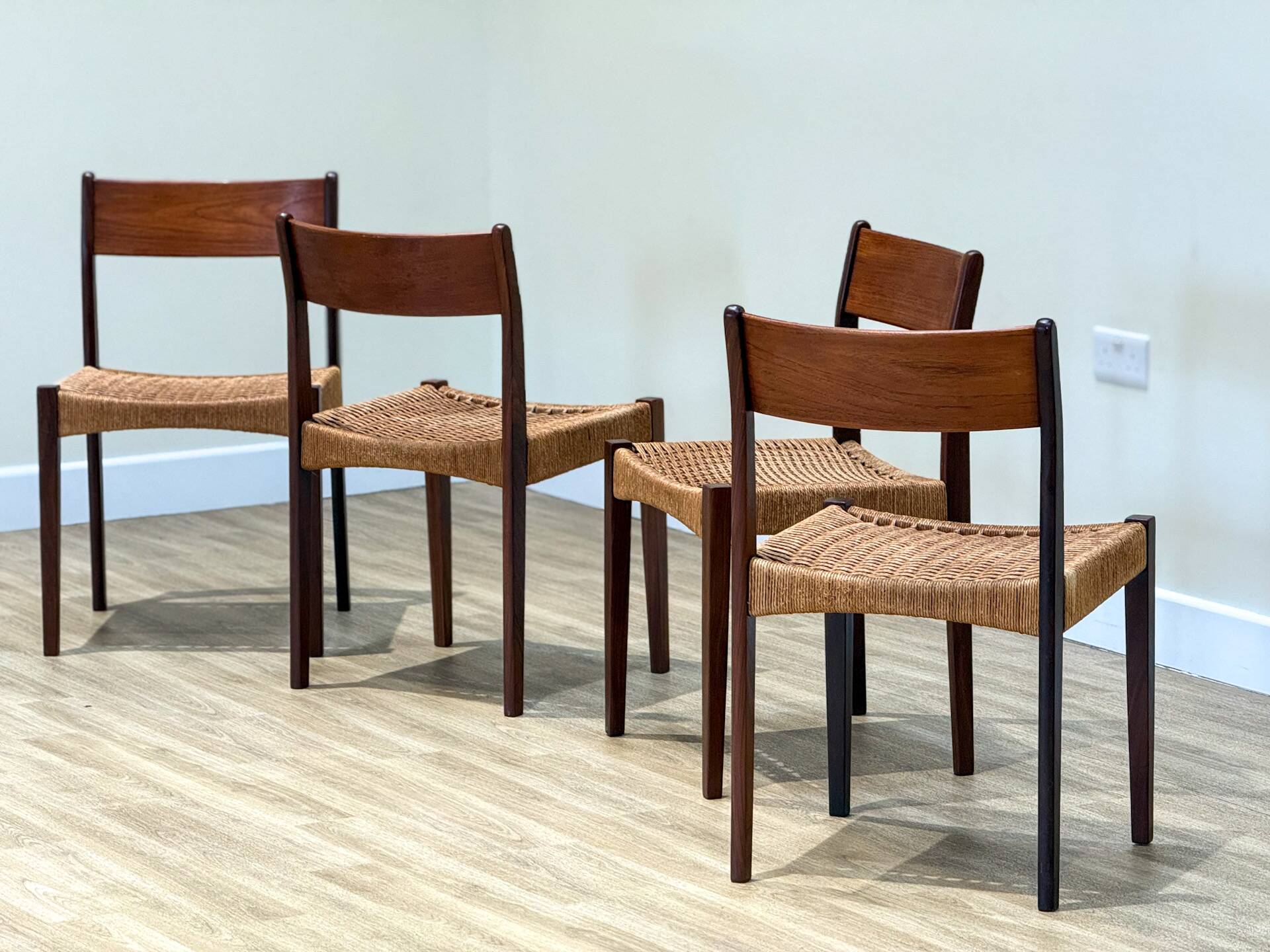 Danish chairs in teak and paper cord by Poul Volther (1960)