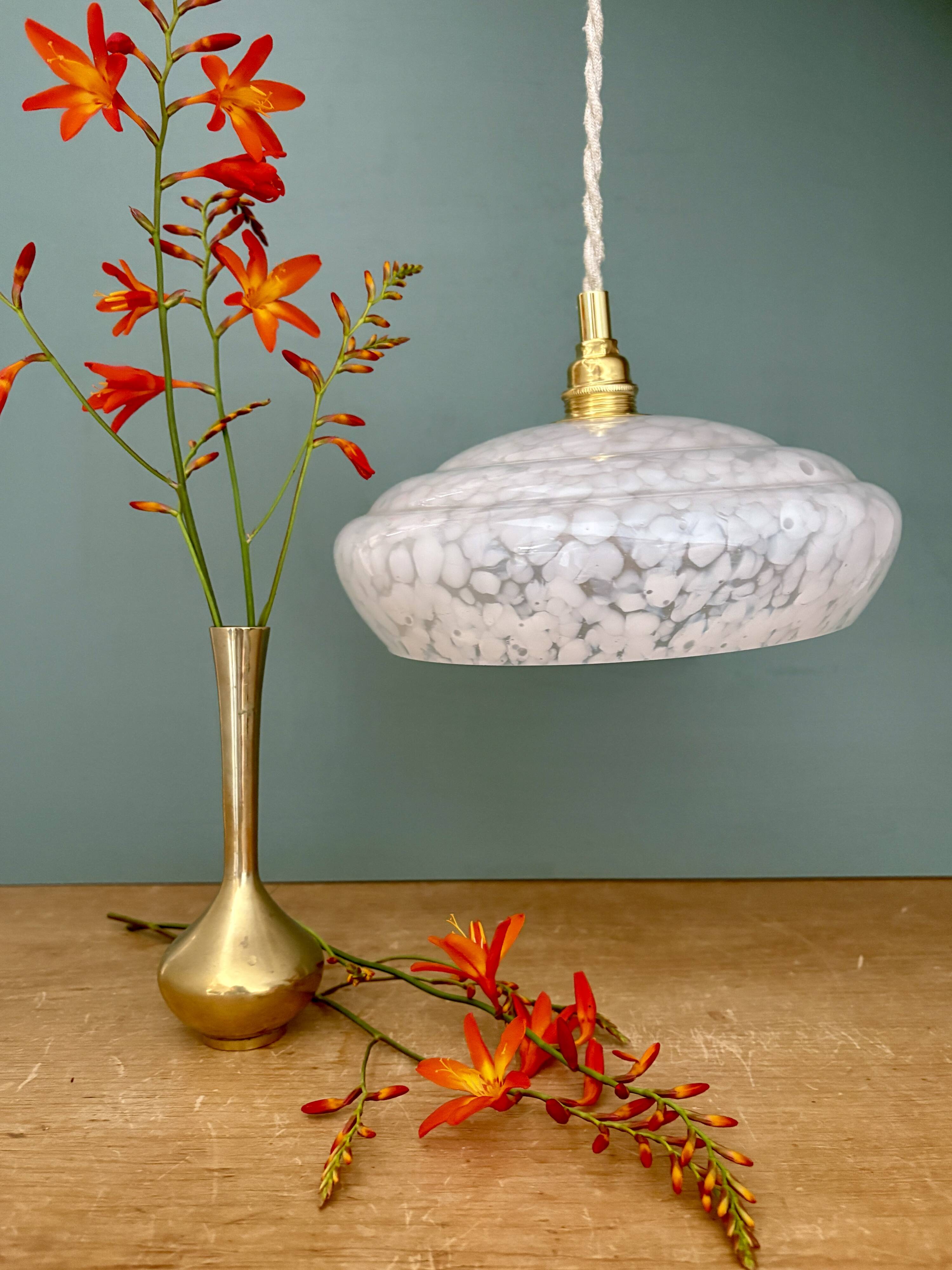 Vintage white Clichy glass lampshade pendant light