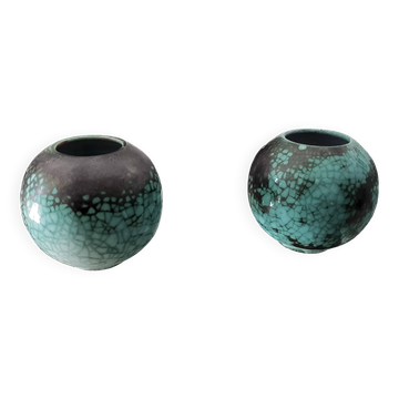 Pair of Primavera round vases, in glazed ceramic, Art Deco