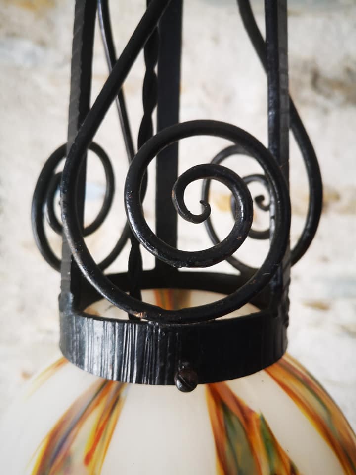 Art deco pendant light 1930 wrought iron