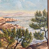 Seaside painting of the Mediterranean, oil on cardboard signed A. Alauzen.