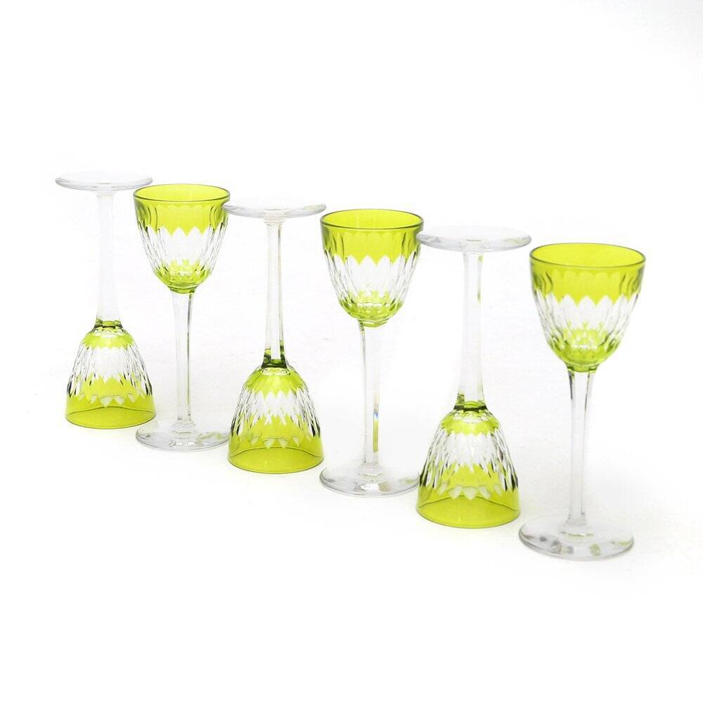 Armagnac wine glasses in green crystal by Baccarat, 1970s, set of 6.
