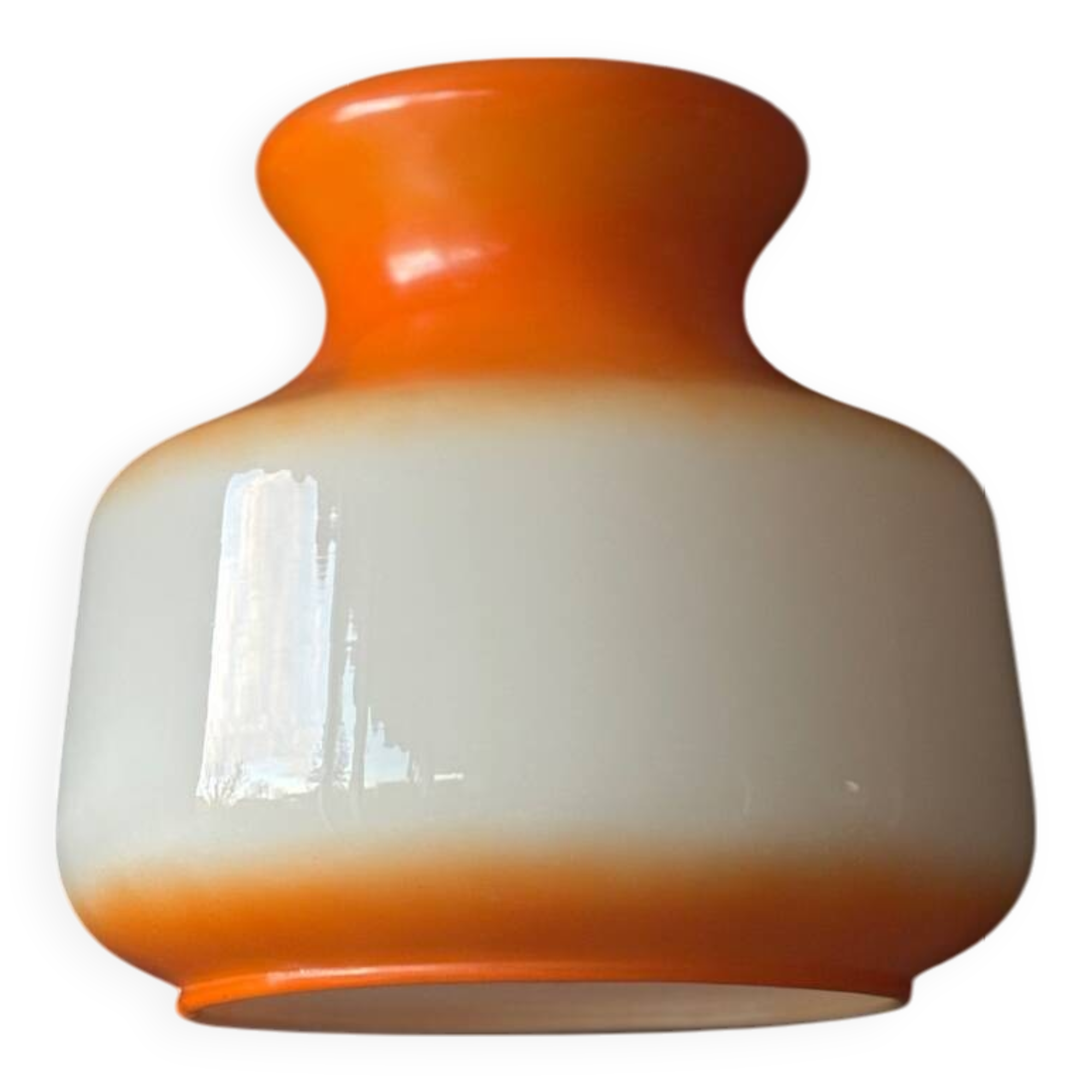 Vintage orange and white opaline pendant light from the 1960s