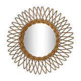 Sun mirror in braided rattan. 1960. 50cm.