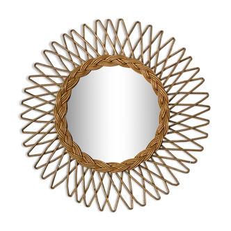 Sun mirror in braided rattan. 1960. 50cm.