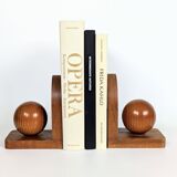 Pair of antique oak wood ball bookends