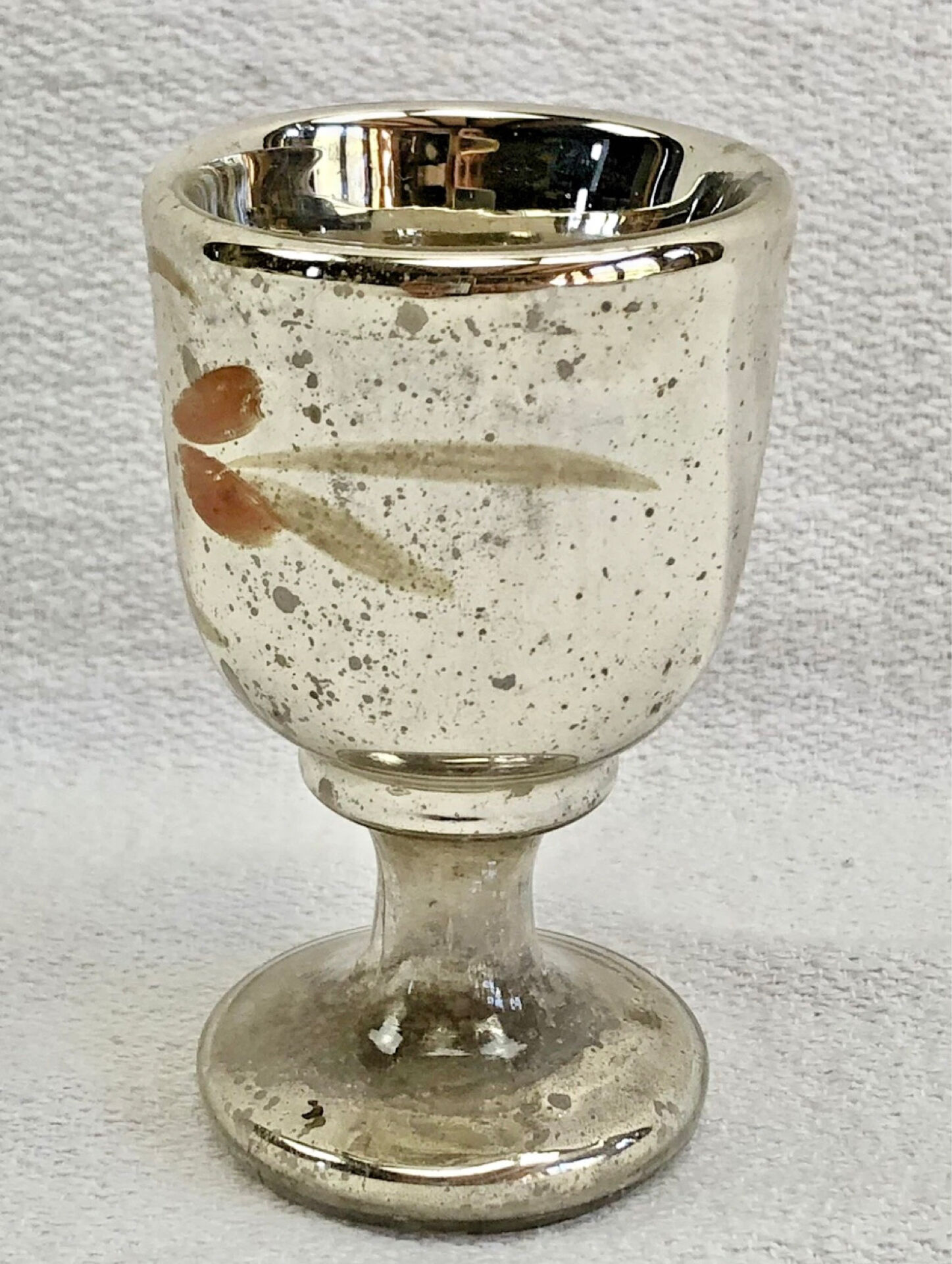 Painted blown glass egg cup with mercury gilding, 19th century.