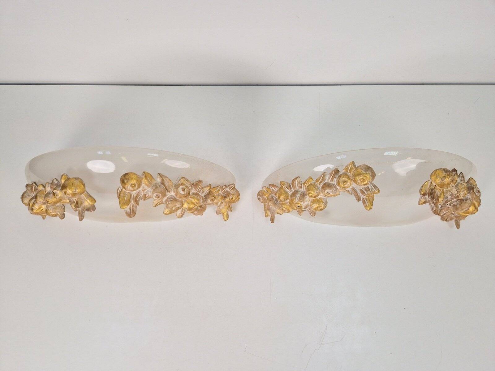 Vintage Bowl Wall Lamps in Goldleaf Murano Glass, Italy, 1970s, Set of 2