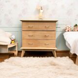 Vintage chest of drawers with compass feet, solid raw beech, 1960s