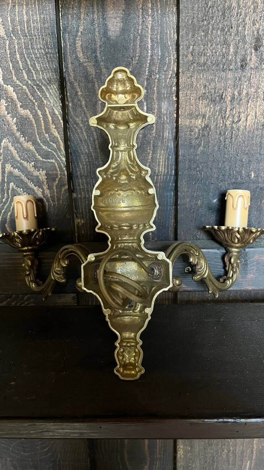 Pair of vintage golden bronze 2-light wall lights