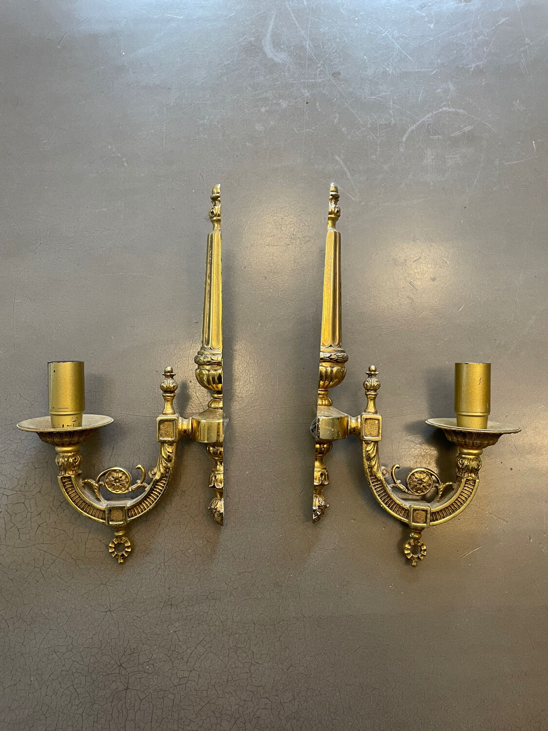 Pair of Art Deco gilt bronze wall sconces