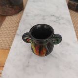 Vase miniature en céramique verte, jaune et orange, Lozère