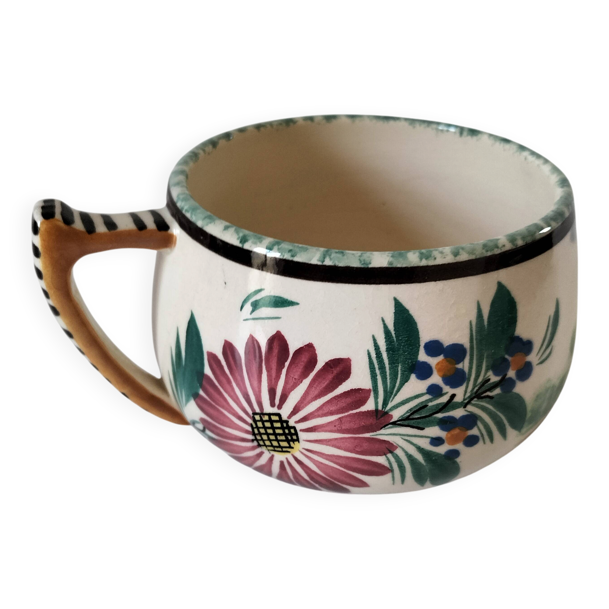 Breakfast cup HB Quimper – earthenware with rich Breton and floral decoration