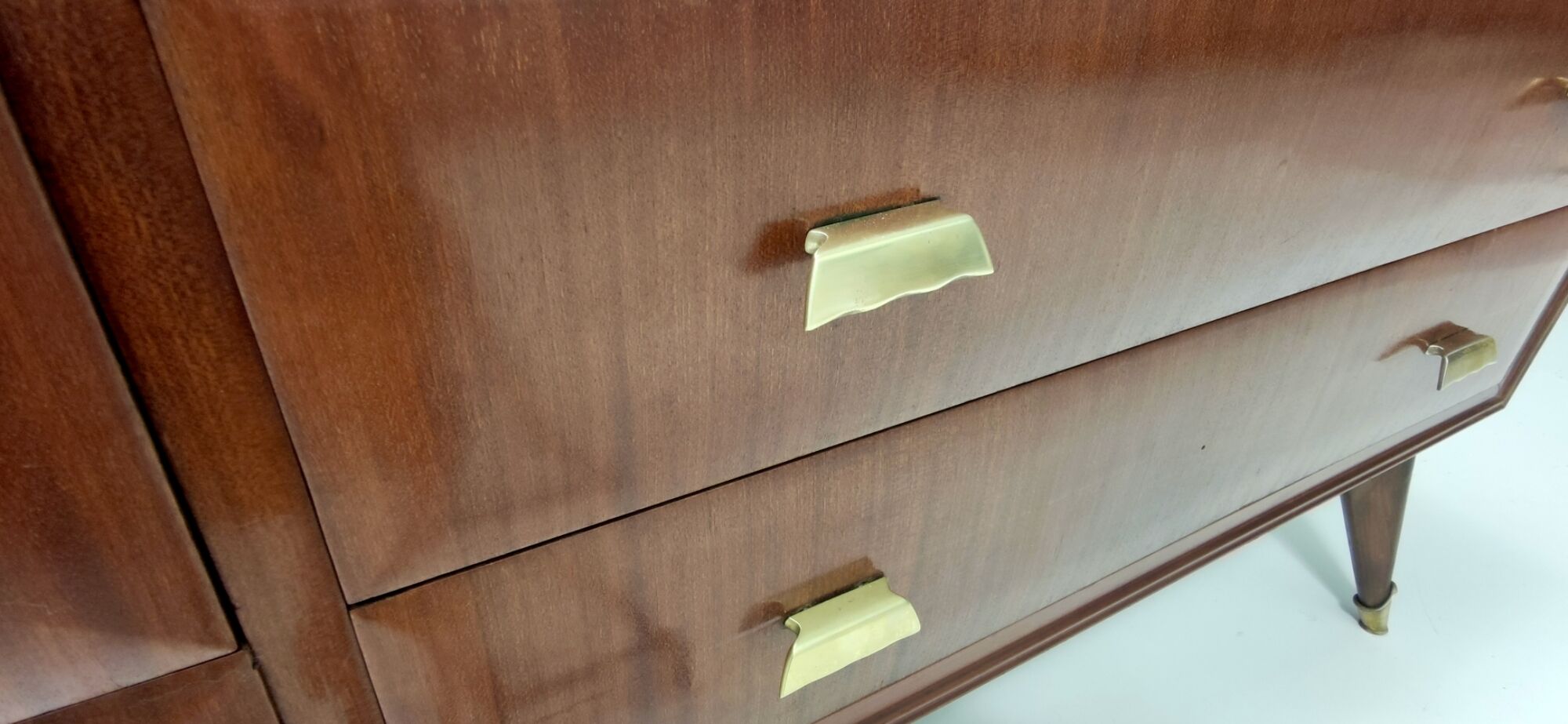 Walnut dresser with a thick glass top, italy