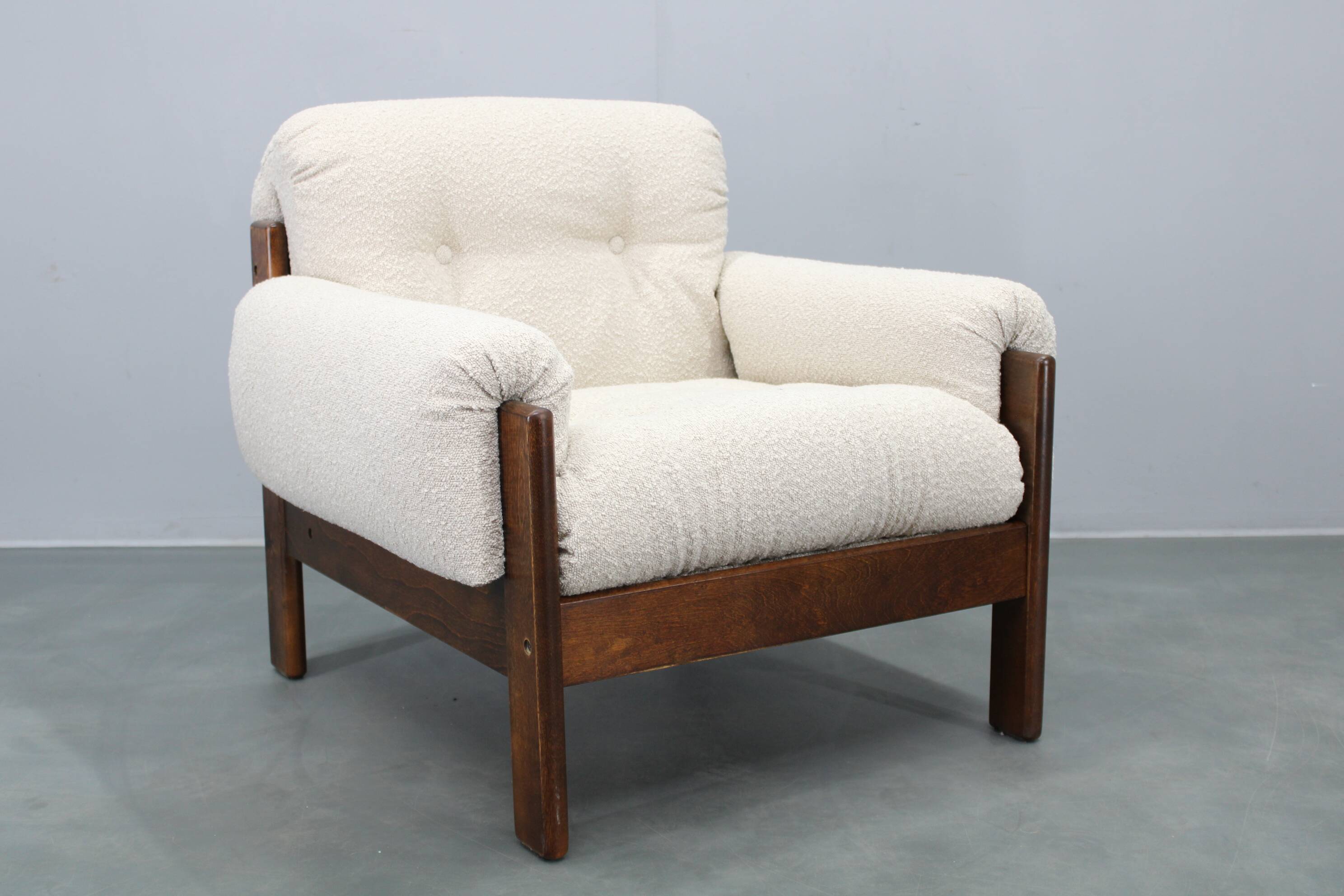 Mid-century restored bouclé armchair, Czechoslovakia 1970s