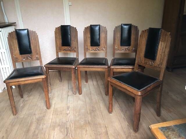 Set of 5 Art Deco chairs + one with a broken leg.