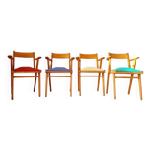 Set of 1950s armchairs with colorful seats