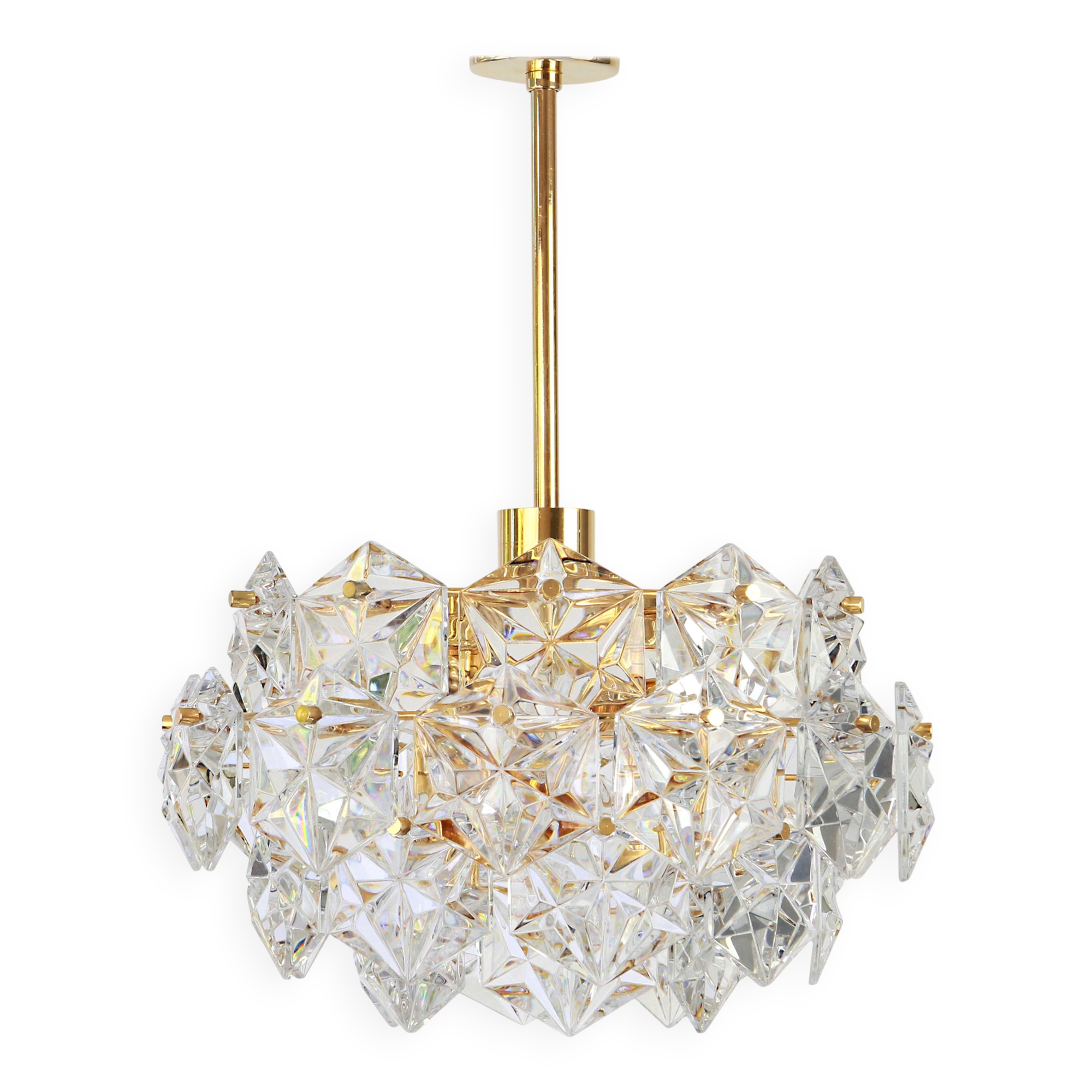 Magnificent chandelier, brass and crystal glass by Kinkeldey, Germany, 1970.