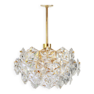 Magnificent chandelier, brass and crystal glass by Kinkeldey, Germany, 1970.
