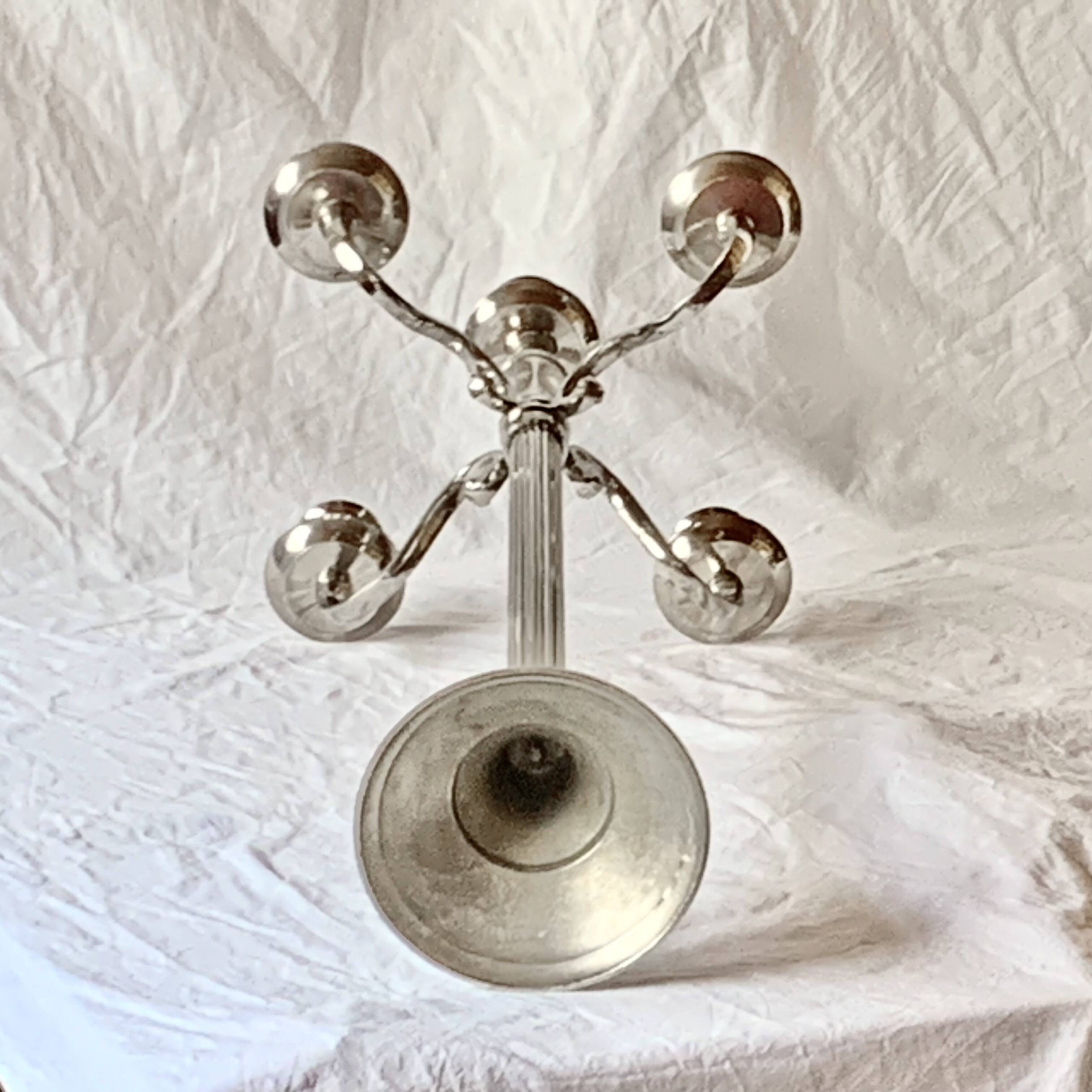 Antique large five-armed chrome-plated steel candlestick - 76cm