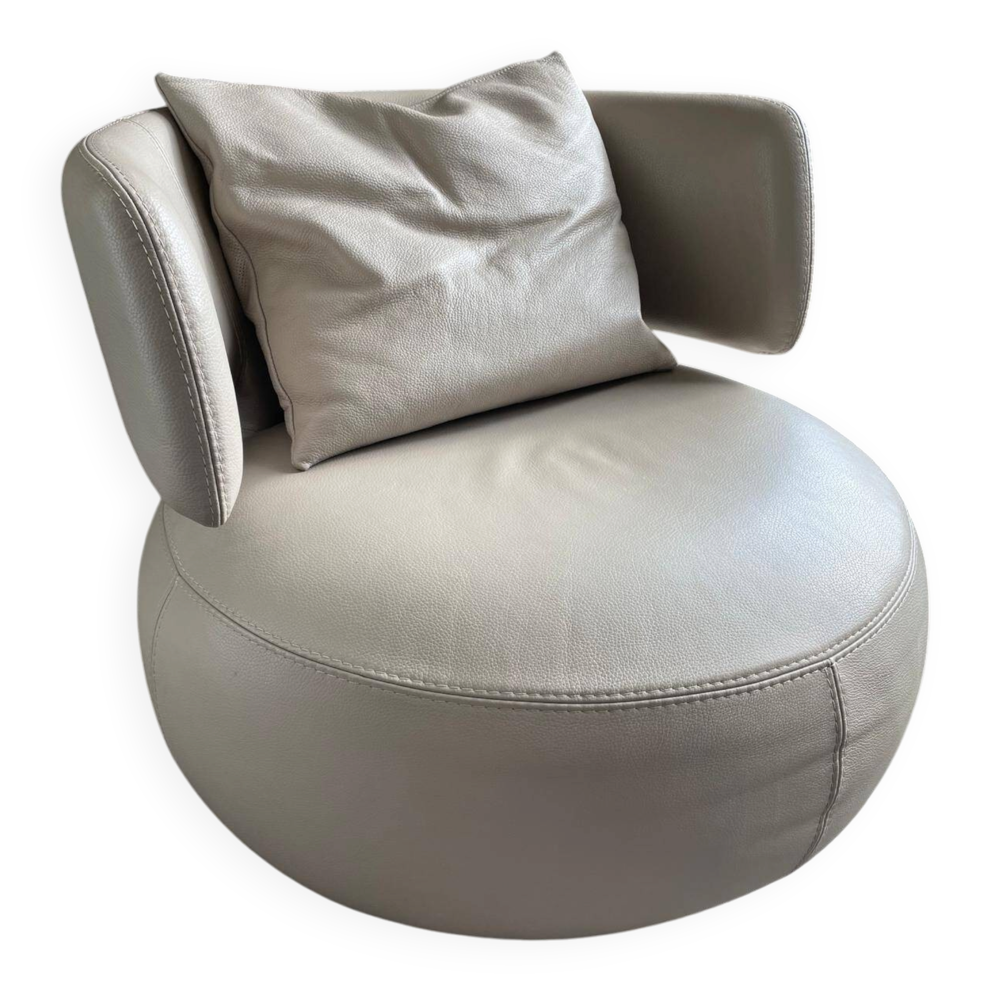 Design swivel armchair "CURL" by Roche Bobois - Light Grey Leather