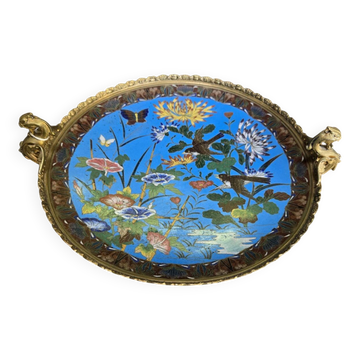 Asie XIXeme :  coupe cloisonnée sur talon en bronze doré