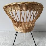 Children's rattan basket armchair, metal compass legs