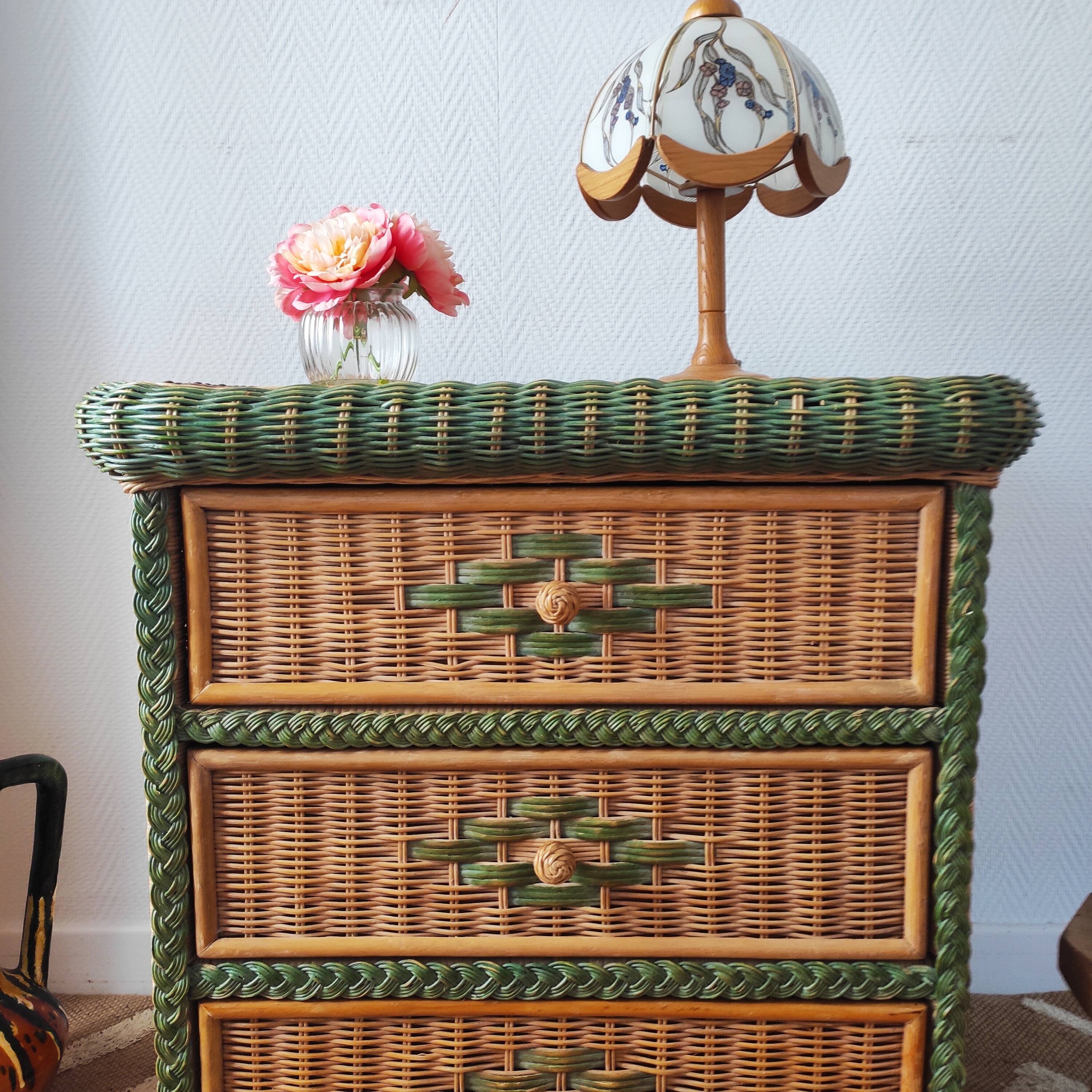 Wicker chest of drawers, 1970s-80s.