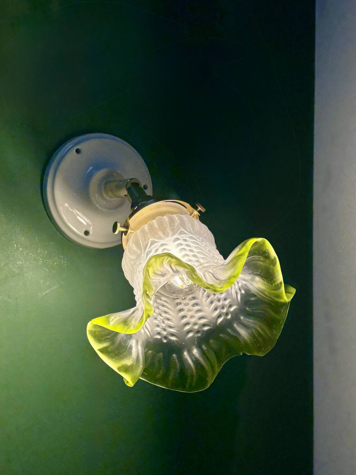 Vintage green frosted glass tulip wall light