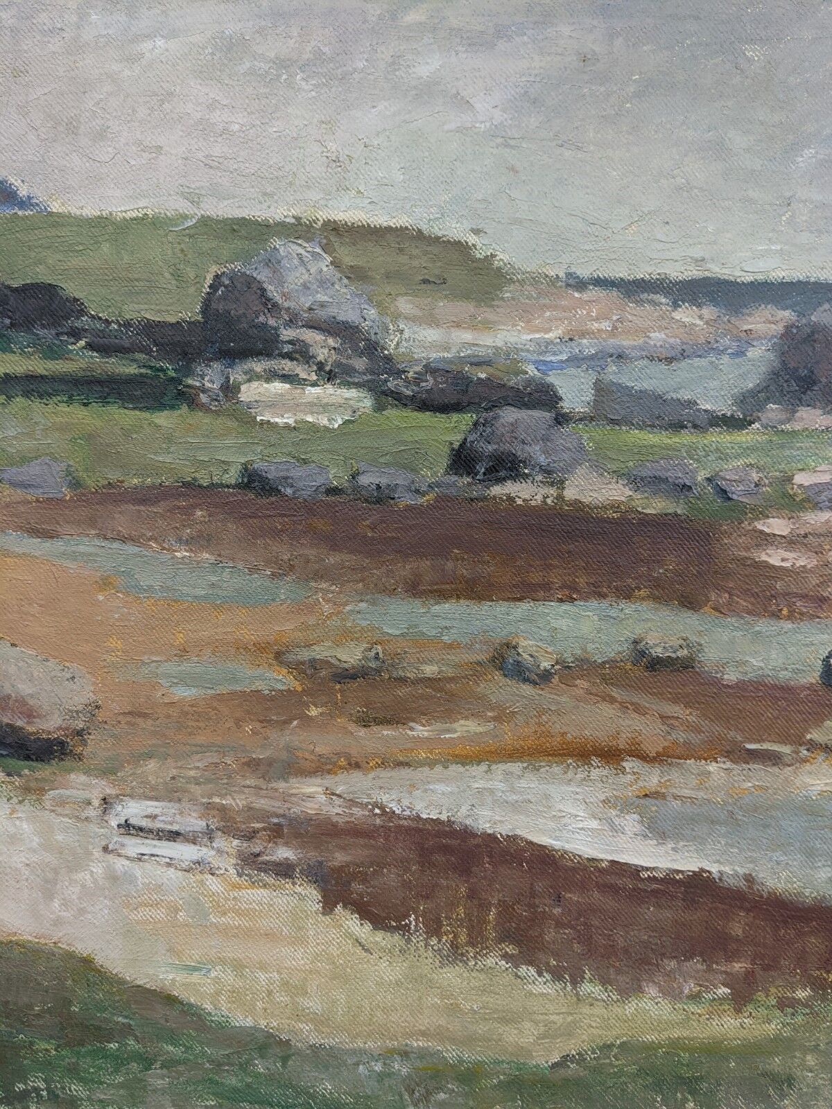 1962 Mid-Century Modern "Rockpools" Swedish Landscape Oil Painting, Framed