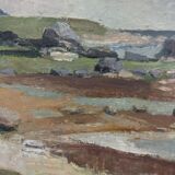 1962 Mid-Century Modern "Rockpools" Swedish Landscape Oil Painting, Framed