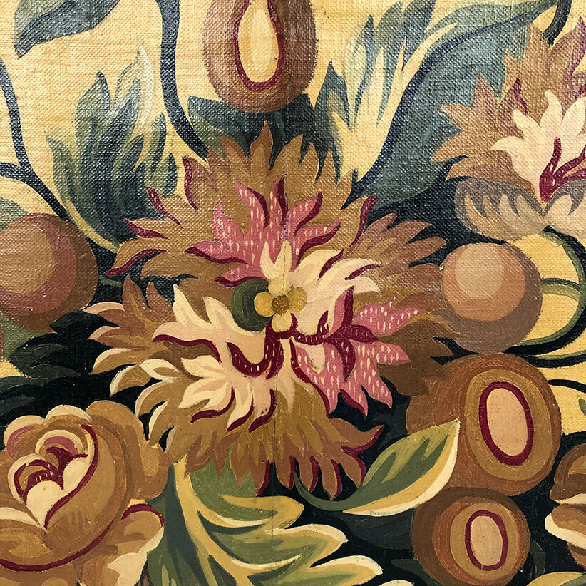 Aubusson tapestry cardboard. Bouquet of Louis XIII-style flowers